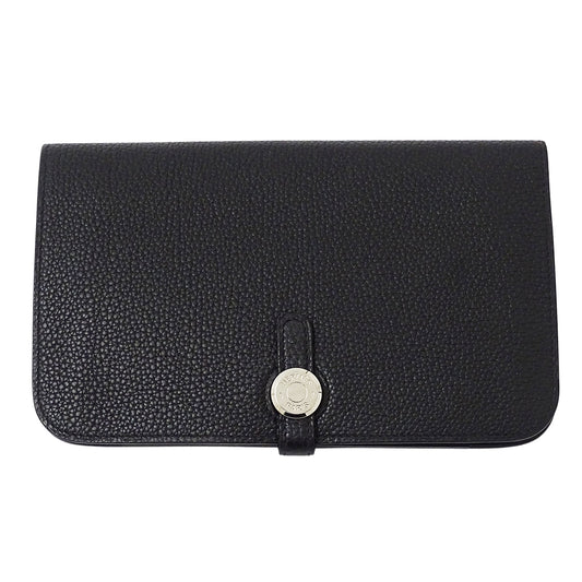 HERMES エルメス ドゴン GM 長財布 ブラック シルバー金具 トゴ レディース メンズ 【中古】