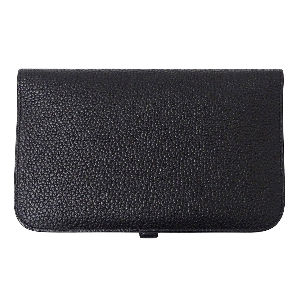HERMES エルメス ドゴン GM 長財布 ブラック シルバー金具 トゴ レディース メンズ 【中古】