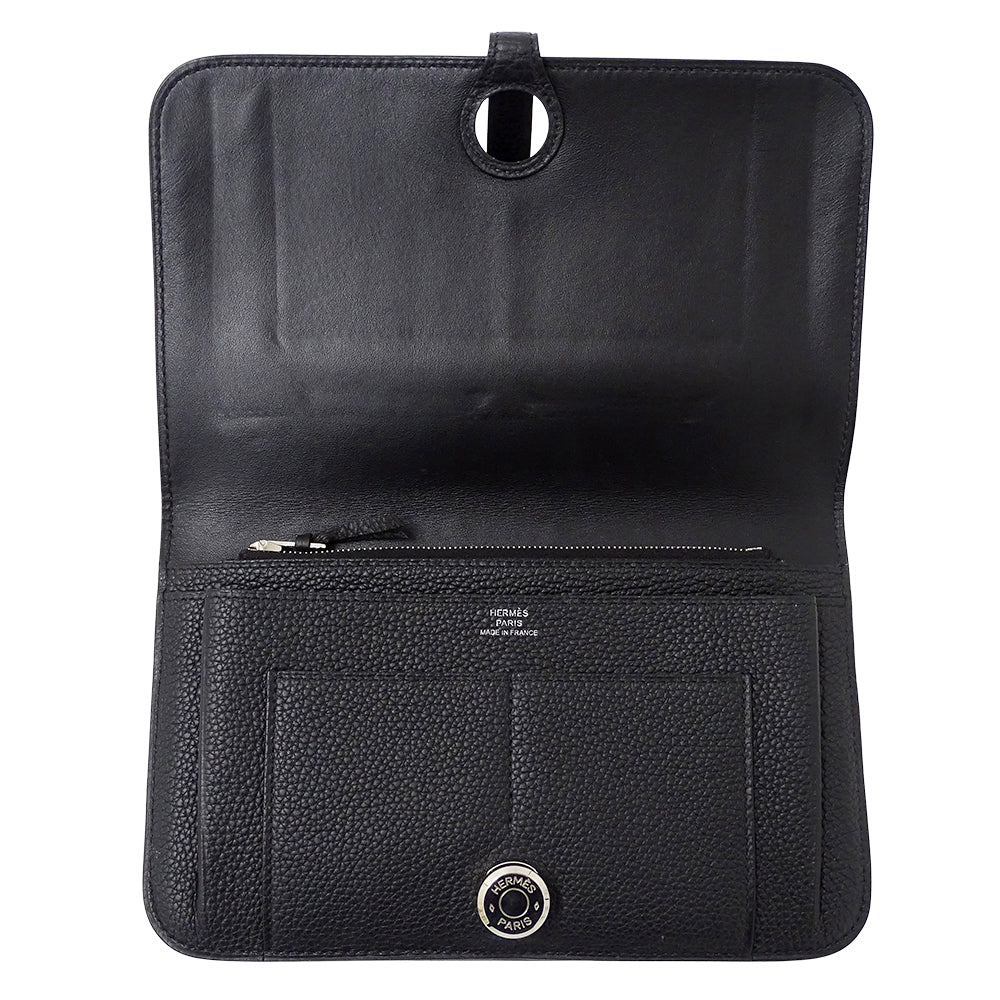 HERMES エルメス ドゴン GM 長財布 ブラック シルバー金具 トゴ レディース メンズ 【中古】