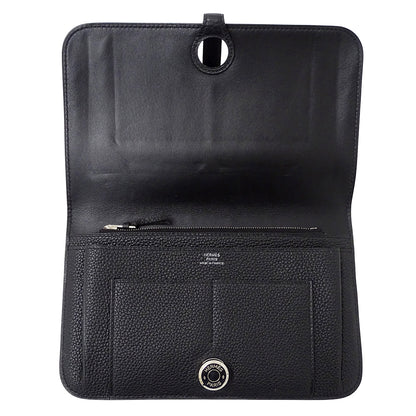 HERMES エルメス ドゴン GM 長財布 ブラック シルバー金具 トゴ レディース メンズ 【中古】