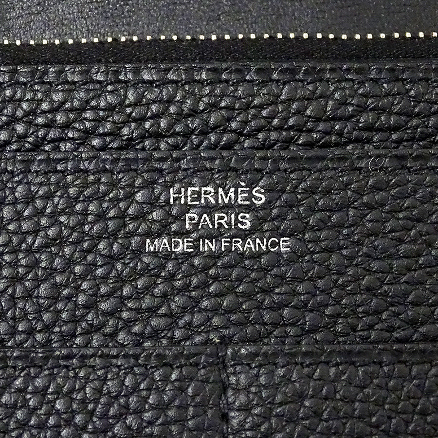 HERMES エルメス ドゴン GM 長財布 ブラック シルバー金具 トゴ レディース メンズ 【中古】