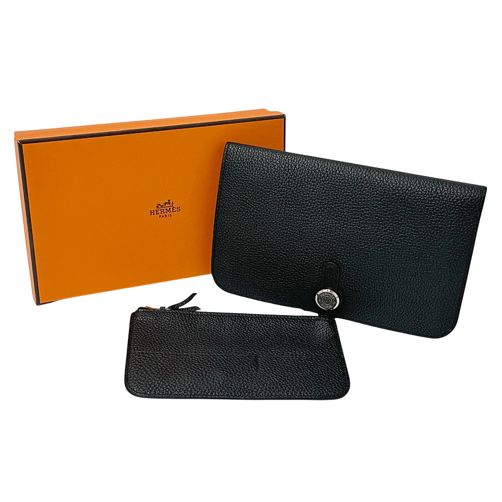 HERMES エルメス ドゴン GM 長財布 ブラック シルバー金具 トゴ レディース メンズ 【中古】