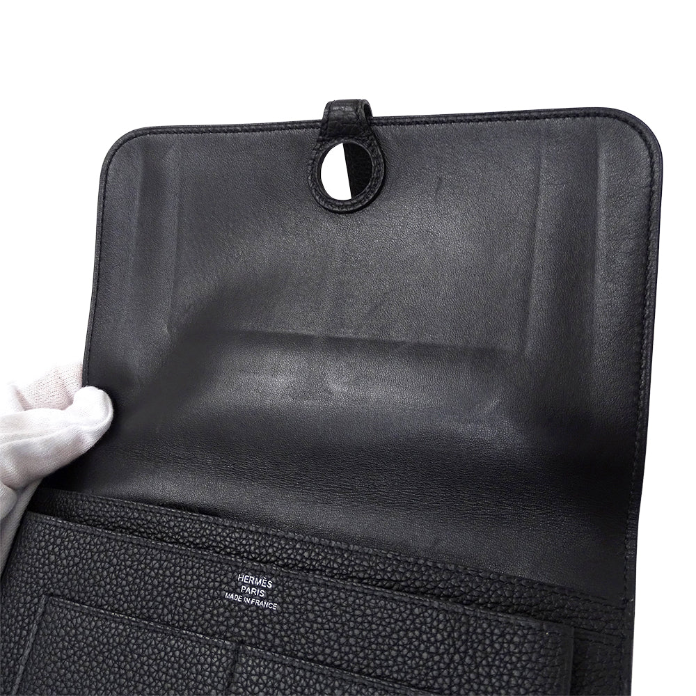 HERMES エルメス ドゴン GM 長財布 ブラック シルバー金具 トゴ レディース メンズ 【中古】