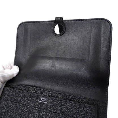 HERMES エルメス ドゴン GM 長財布 ブラック シルバー金具 トゴ レディース メンズ 【中古】