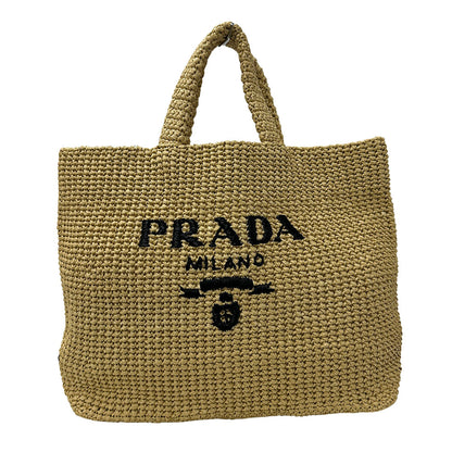 PRADA プラダ ラフィア ナチュラル トートバッグ イエロー 1BG392 ラフィア レディース 【中古】