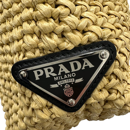 PRADA プラダ ラフィア ナチュラル トートバッグ イエロー 1BG392 ラフィア レディース 【中古】
