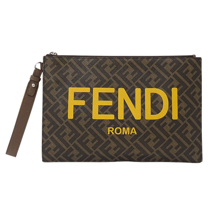 FENDI フェンディ クラッチ・セカンドバッグ ズッカ ブラウン イエロー 7N0126 PVC メンズ 【中古】