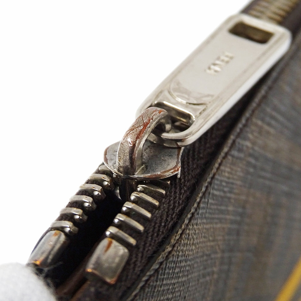 FENDI フェンディ クラッチ・セカンドバッグ ズッカ ブラウン イエロー 7N0126 PVC メンズ 【中古】