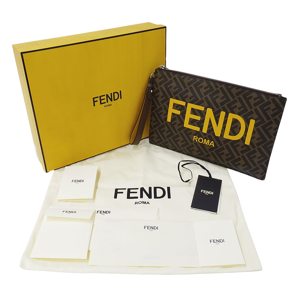 FENDI フェンディ クラッチ・セカンドバッグ ズッカ ブラウン イエロー 7N0126 PVC メンズ 【中古】