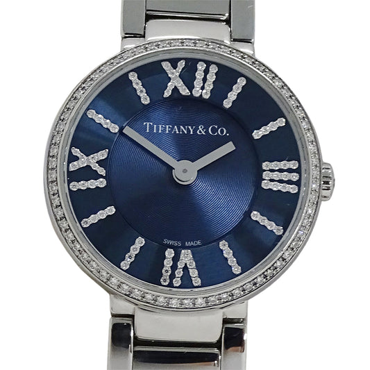 TIFFANY&Co. ティファニー アトラス 69291651 レディース 腕時計 クオーツ QZ ステンレス SS ダイヤモンド ネイビー 磨き済み 【中古】