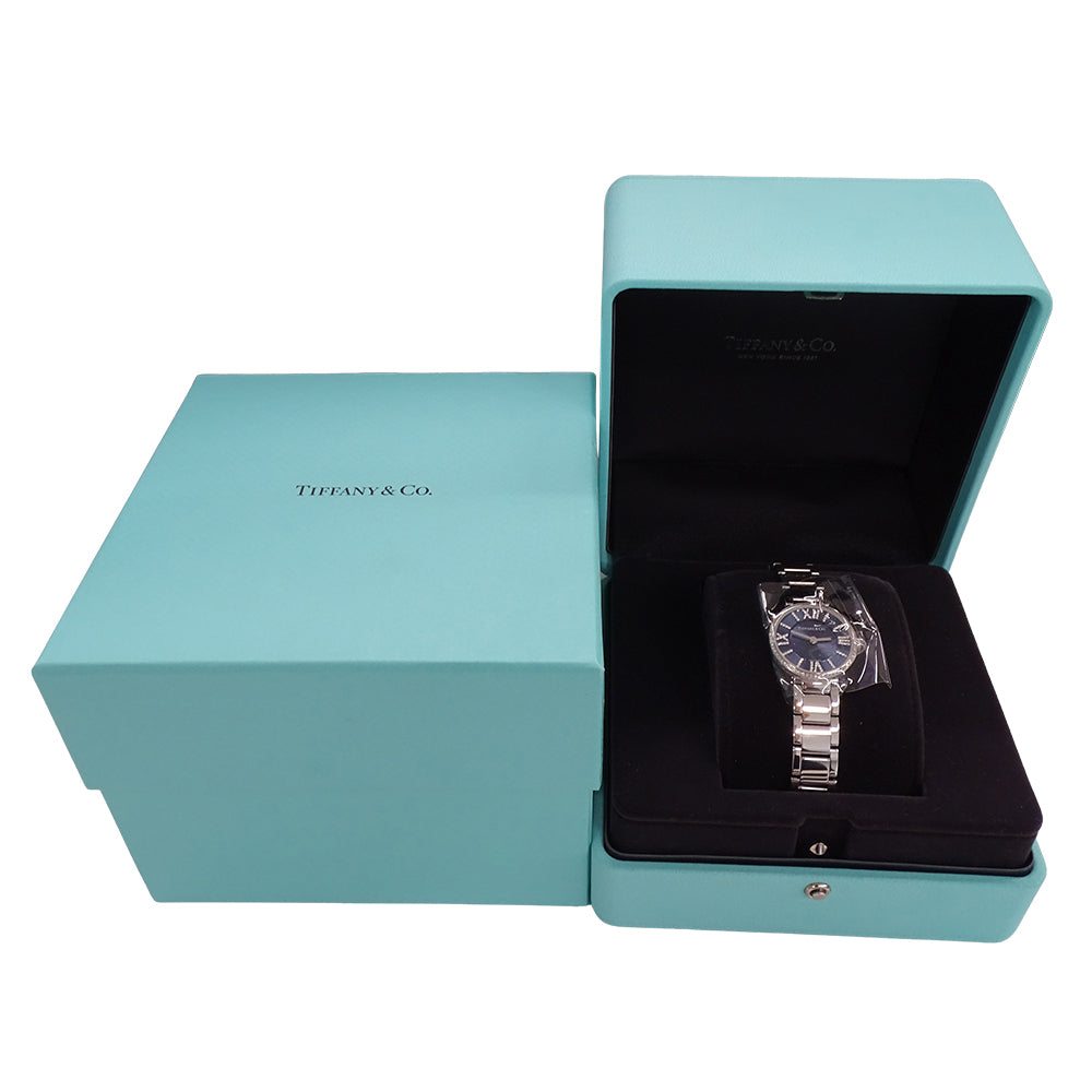 TIFFANY&Co. ティファニー アトラス 69291651 レディース 腕時計 クオーツ QZ ステンレス SS ダイヤモンド ネイビー 磨き済み 【中古】
