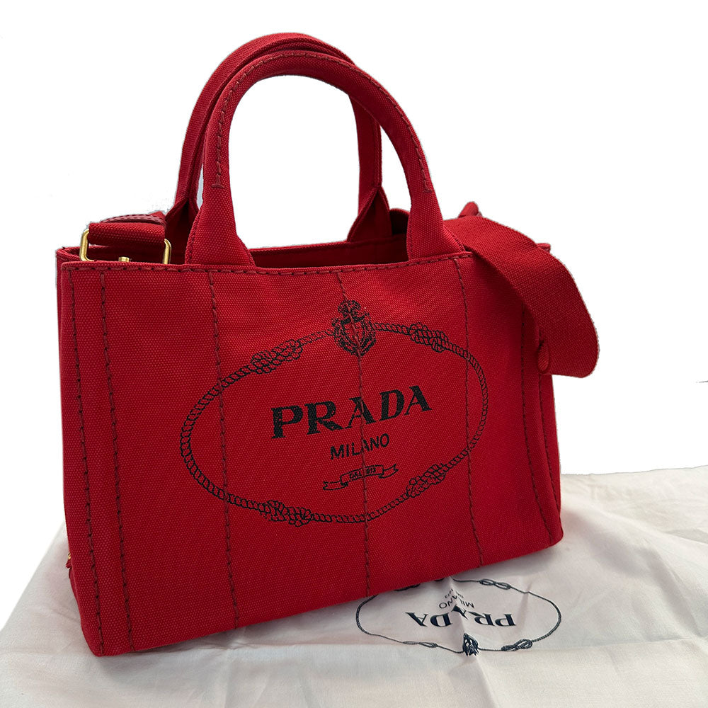 PRADA プラダ カナパ 2wayバッグ レッド 1BG439 キャンバス レディース 【中古】