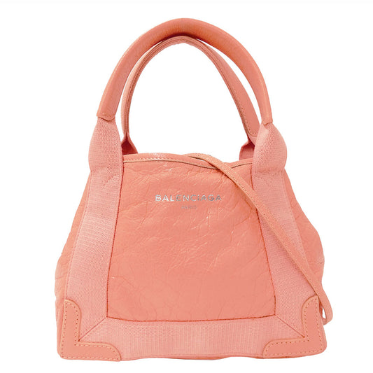 BALENCIAGA バレンシアガ ネイビーカバスXS 2wayバッグ サーモンピンク 390346 レザー レディース 【中古】