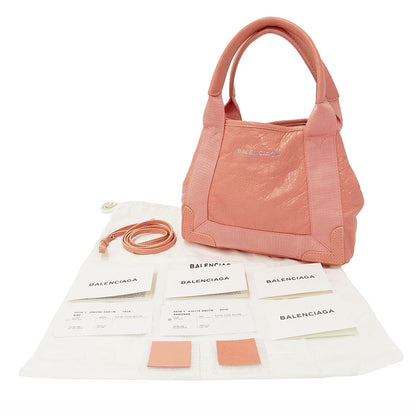 BALENCIAGA バレンシアガ ネイビーカバスXS 2wayバッグ サーモンピンク 390346 レザー レディース 【中古】