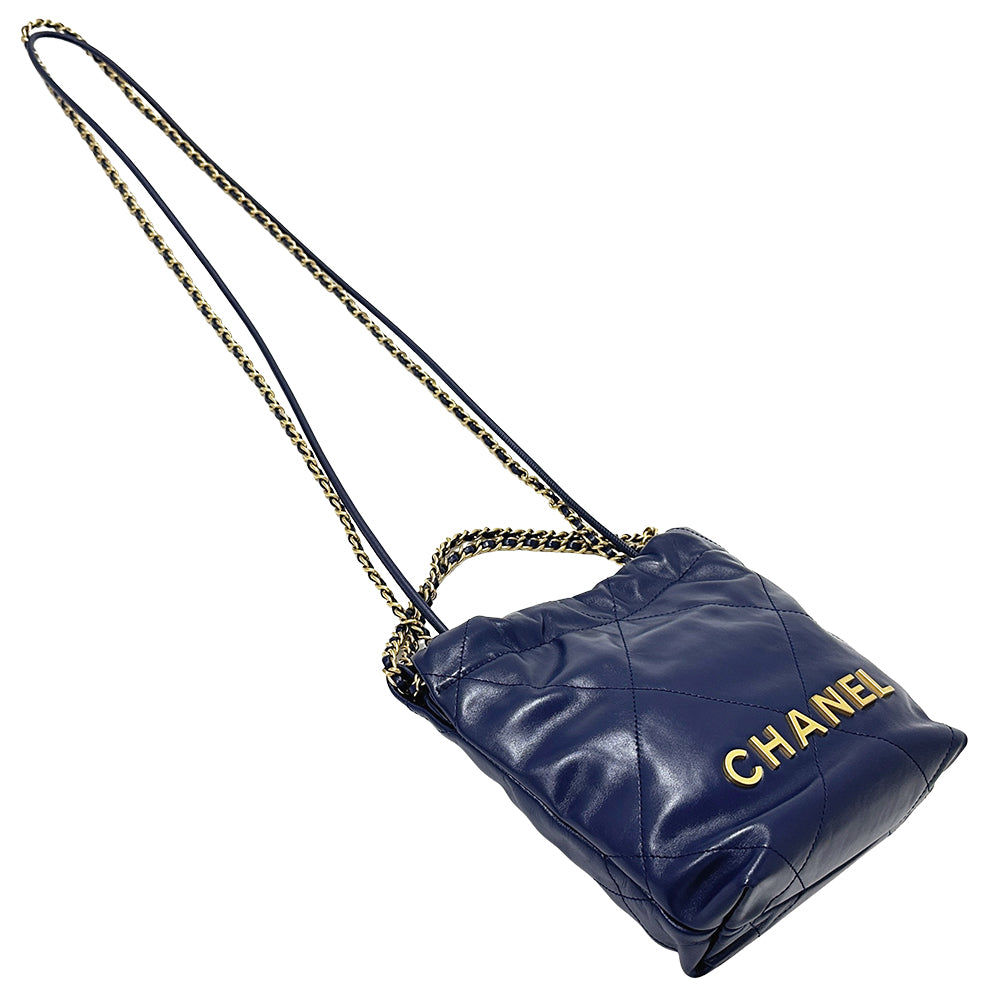 CHANEL シャネル 2wayバッグ シャネル22 ネイビー ゴールド金具 レザー レディース 【中古】
