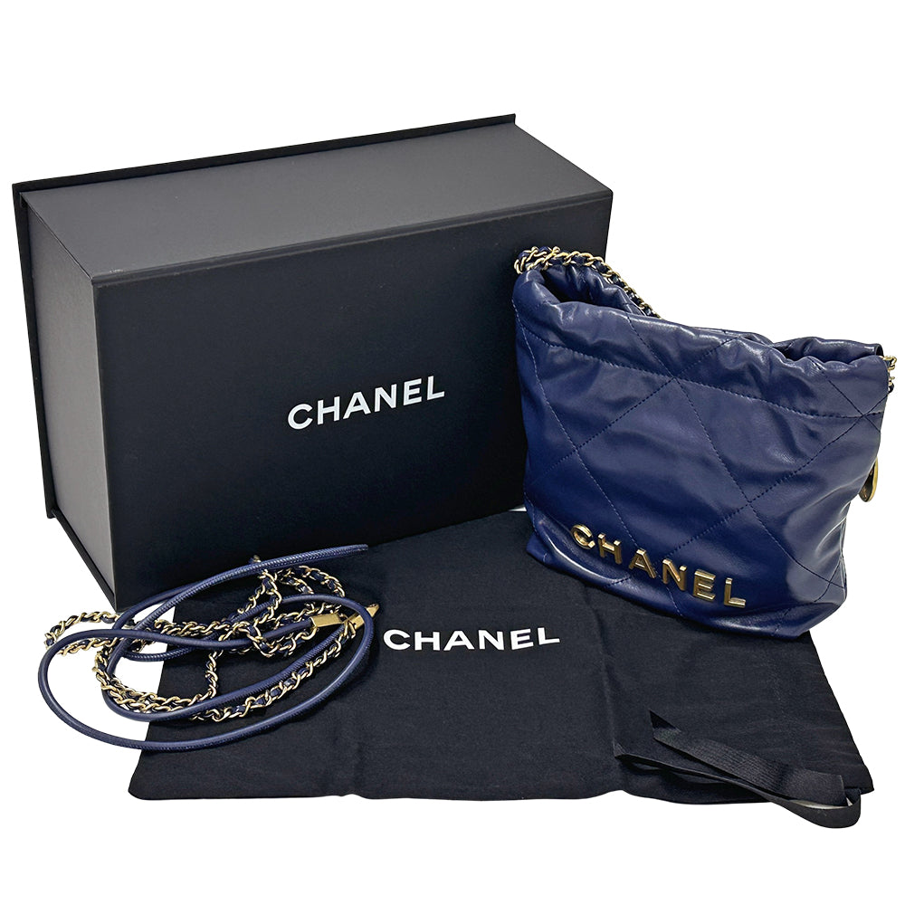 CHANEL シャネル 2wayバッグ シャネル22 ネイビー ゴールド金具 レザー レディース 【中古】
