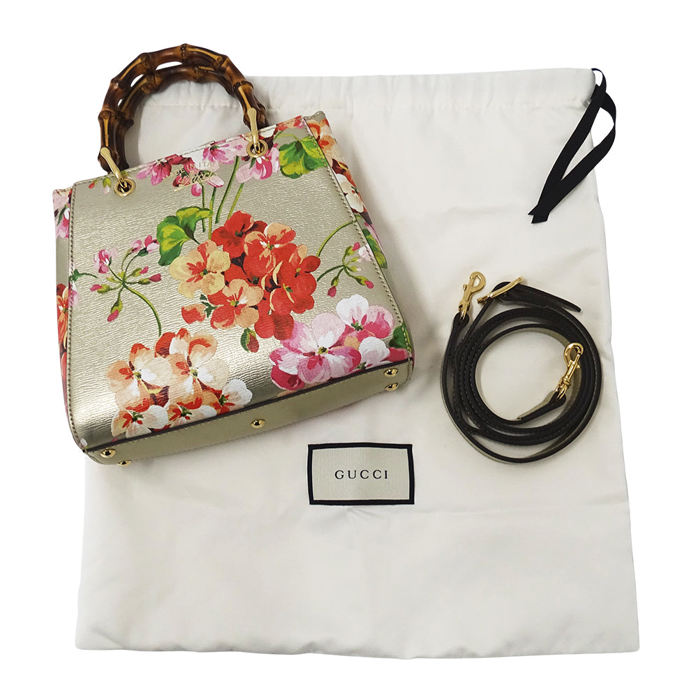 GUCCI グッチ 2wayバッグ バンブー ブルームス ミニショッパー ゴールド 368823 レザー レディース 【中古】