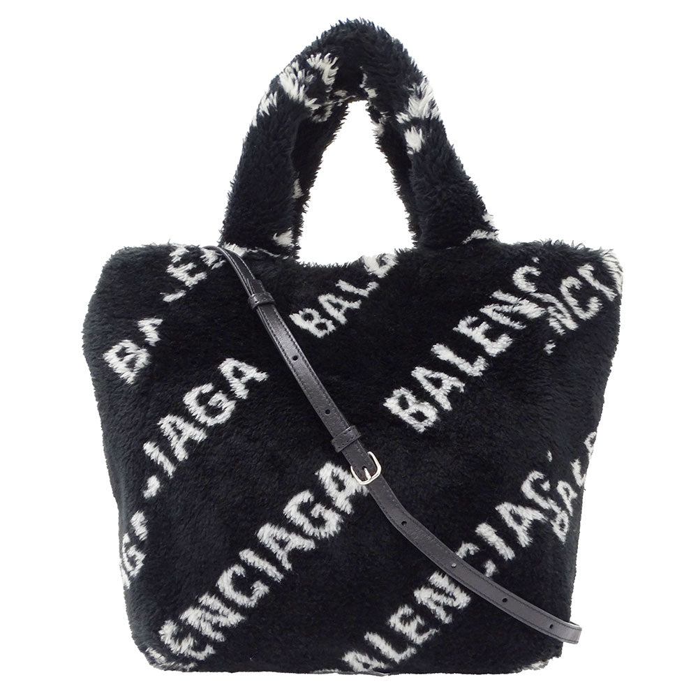 BALENCIAGA バレンシアガ 2wayバッグ エブリデイ ブラック 581762 フェイクファー レディース 【中古】
