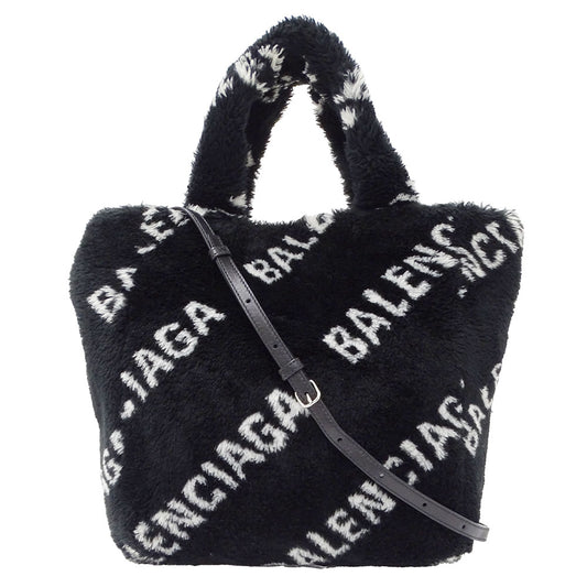 BALENCIAGA バレンシアガ 2wayバッグ エブリデイ ブラック 581762 フェイクファー レディース 【中古】
