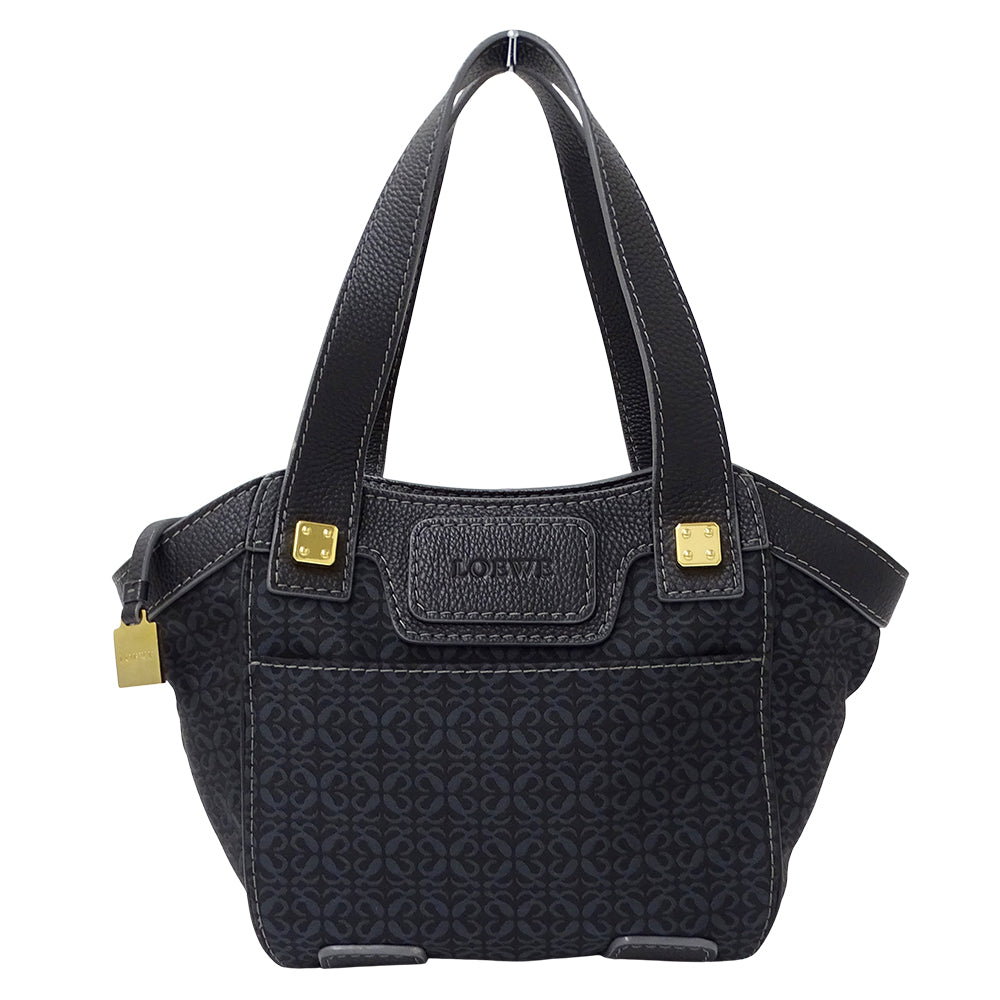 LOEWE ロエベ トートバッグ リピート ブラック ネイビー キャンバス レディース 【中古】