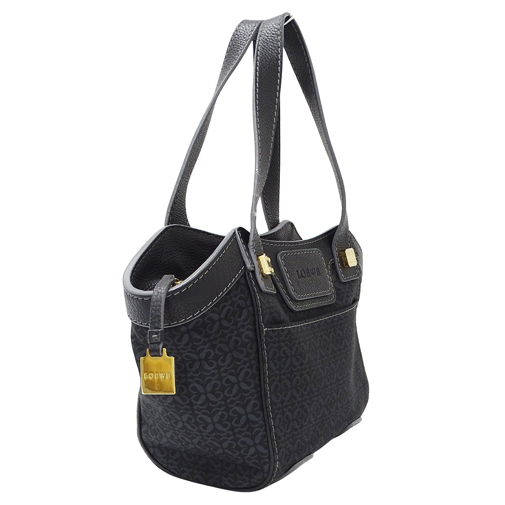 LOEWE ロエベ トートバッグ リピート ブラック ネイビー キャンバス レディース 【中古】