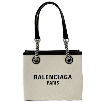 BALENCIAGA バレンシアガ デューティーフリー チェーンバッグ トートバッグ ナチュラル ブラック キャンバス レディース メンズ 【中古】