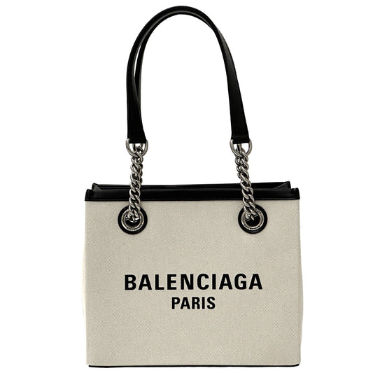 BALENCIAGA バレンシアガ デューティーフリー チェーンバッグ トートバッグ ナチュラル ブラック キャンバス レディース メンズ 【中古】