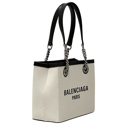 BALENCIAGA バレンシアガ デューティーフリー チェーンバッグ トートバッグ ナチュラル ブラック キャンバス レディース メンズ 【中古】