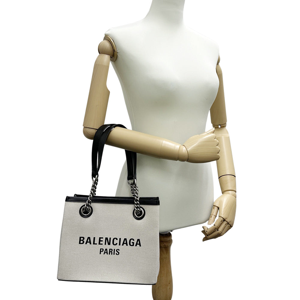 BALENCIAGA バレンシアガ デューティーフリー チェーンバッグ トートバッグ ナチュラル ブラック キャンバス レディース メンズ 【中古】