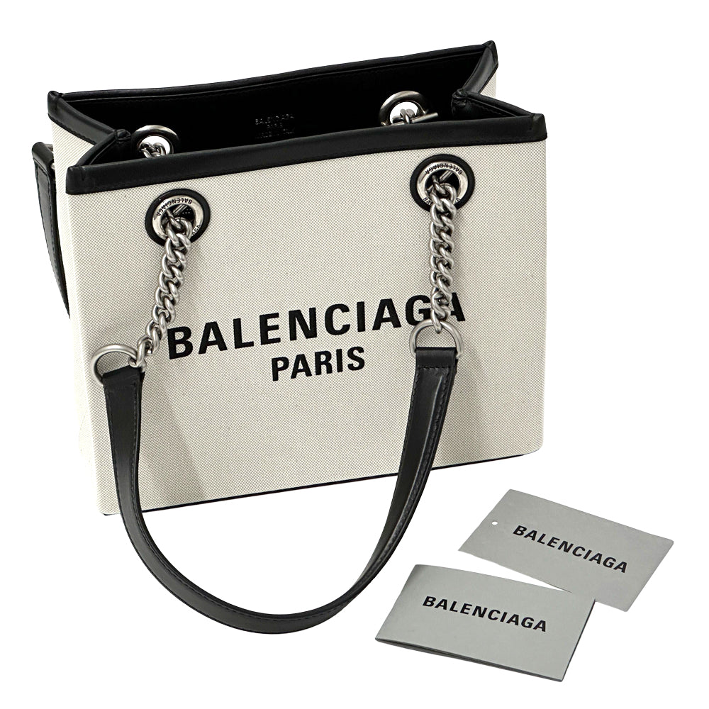 BALENCIAGA バレンシアガ デューティーフリー チェーンバッグ トートバッグ ナチュラル ブラック キャンバス レディース メンズ 【中古】
