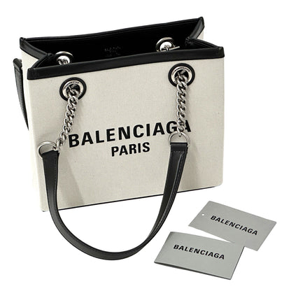 BALENCIAGA バレンシアガ デューティーフリー チェーンバッグ トートバッグ ナチュラル ブラック キャンバス レディース メンズ 【中古】