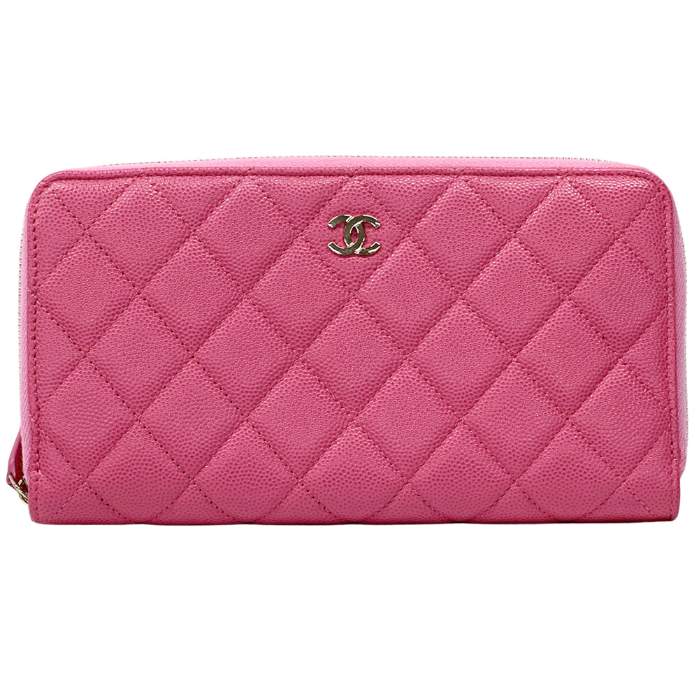 CHANEL シャネル 長財布 マトラッセ ピンク ゴールド金具 キャビアスキン レディース 【中古】