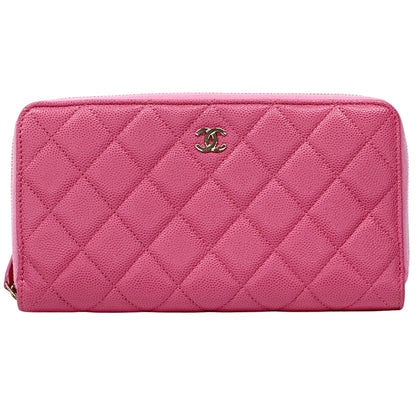 CHANEL シャネル 長財布 マトラッセ ピンク ゴールド金具 キャビアスキン レディース 【中古】