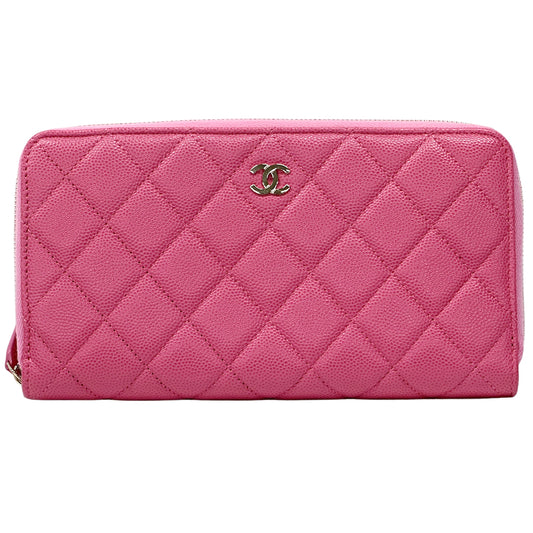 CHANEL シャネル 長財布 マトラッセ ピンク ゴールド金具 キャビアスキン レディース 【中古】