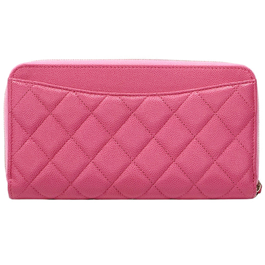 CHANEL シャネル 長財布 マトラッセ ピンク ゴールド金具 キャビアスキン レディース 【中古】