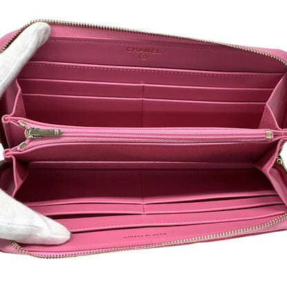 CHANEL シャネル 長財布 マトラッセ ピンク ゴールド金具 キャビアスキン レディース 【中古】