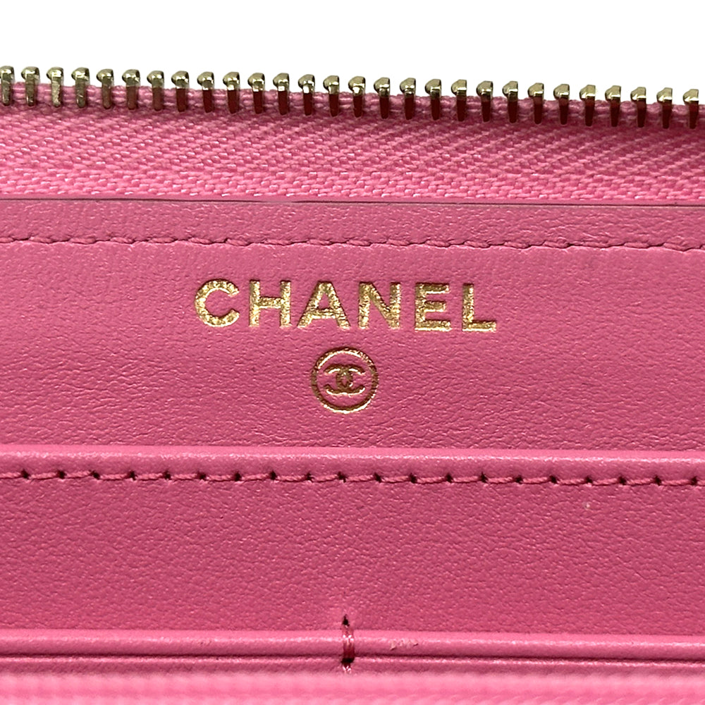 CHANEL シャネル 長財布 マトラッセ ピンク ゴールド金具 キャビアスキン レディース 【中古】