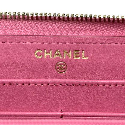 CHANEL シャネル 長財布 マトラッセ ピンク ゴールド金具 キャビアスキン レディース 【中古】