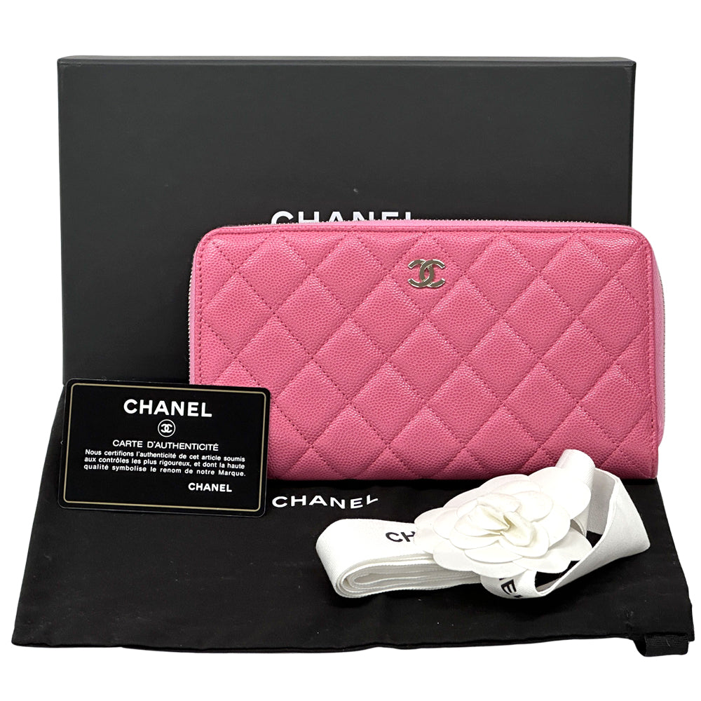 CHANEL シャネル 長財布 マトラッセ ピンク ゴールド金具 キャビアスキン レディース 【中古】