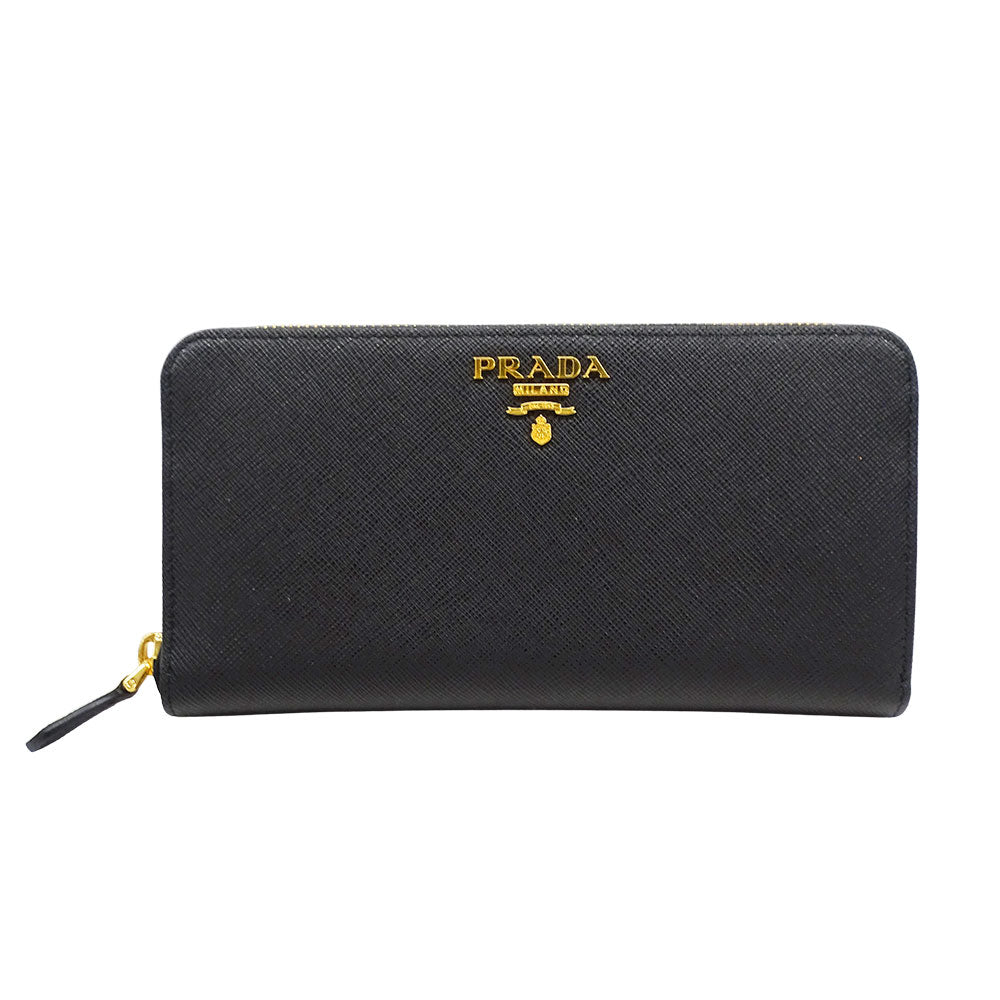 PRADA プラダ 長財布 ハイビスカス ブラック 1ML506 レディース メンズ 【中古】