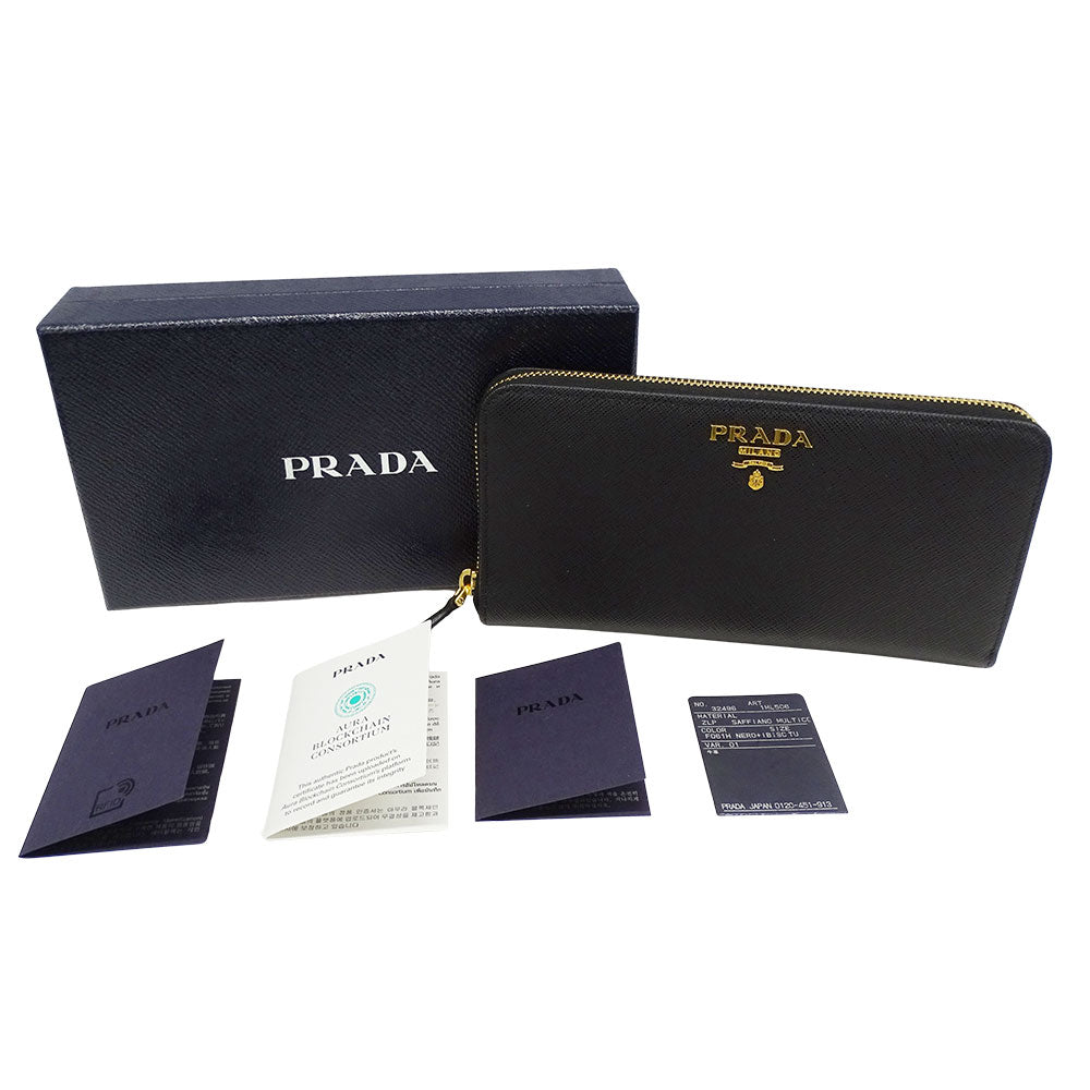 PRADA プラダ 長財布 ハイビスカス ブラック 1ML506 レディース メンズ 【中古】