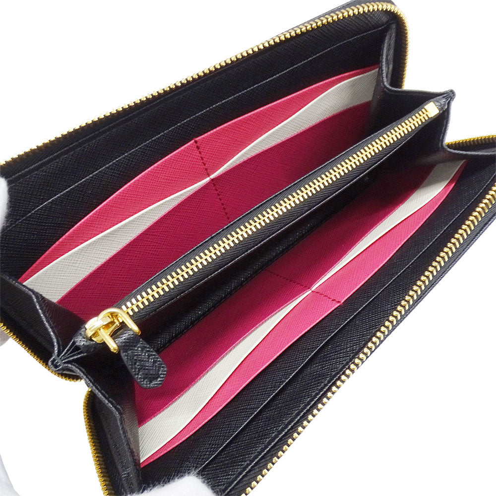 PRADA プラダ 長財布 ハイビスカス ブラック 1ML506 レディース メンズ 【中古】