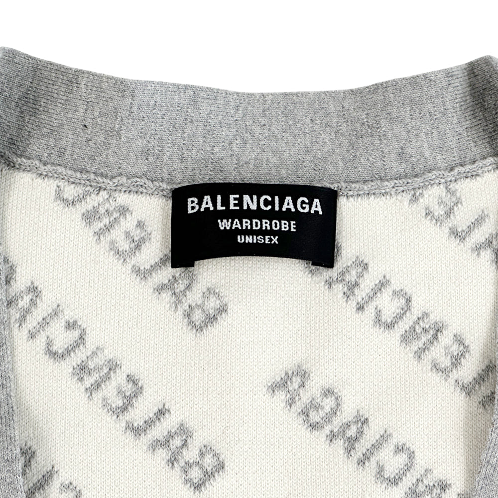 BALENCIAGA バレンシアガ カーディガン グレー ホワイト ウール L レディース メンズ 【中古】