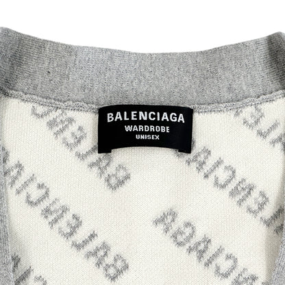 BALENCIAGA バレンシアガ カーディガン グレー ホワイト ウール L レディース メンズ 【中古】