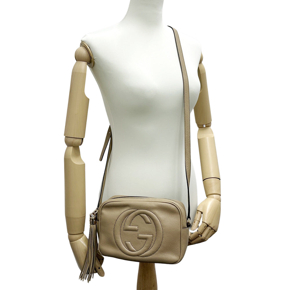GUCCI グッチ ソーホー ショルダーバッグ インターロッキングG ベージュ 308364 レザー レディース 【中古】