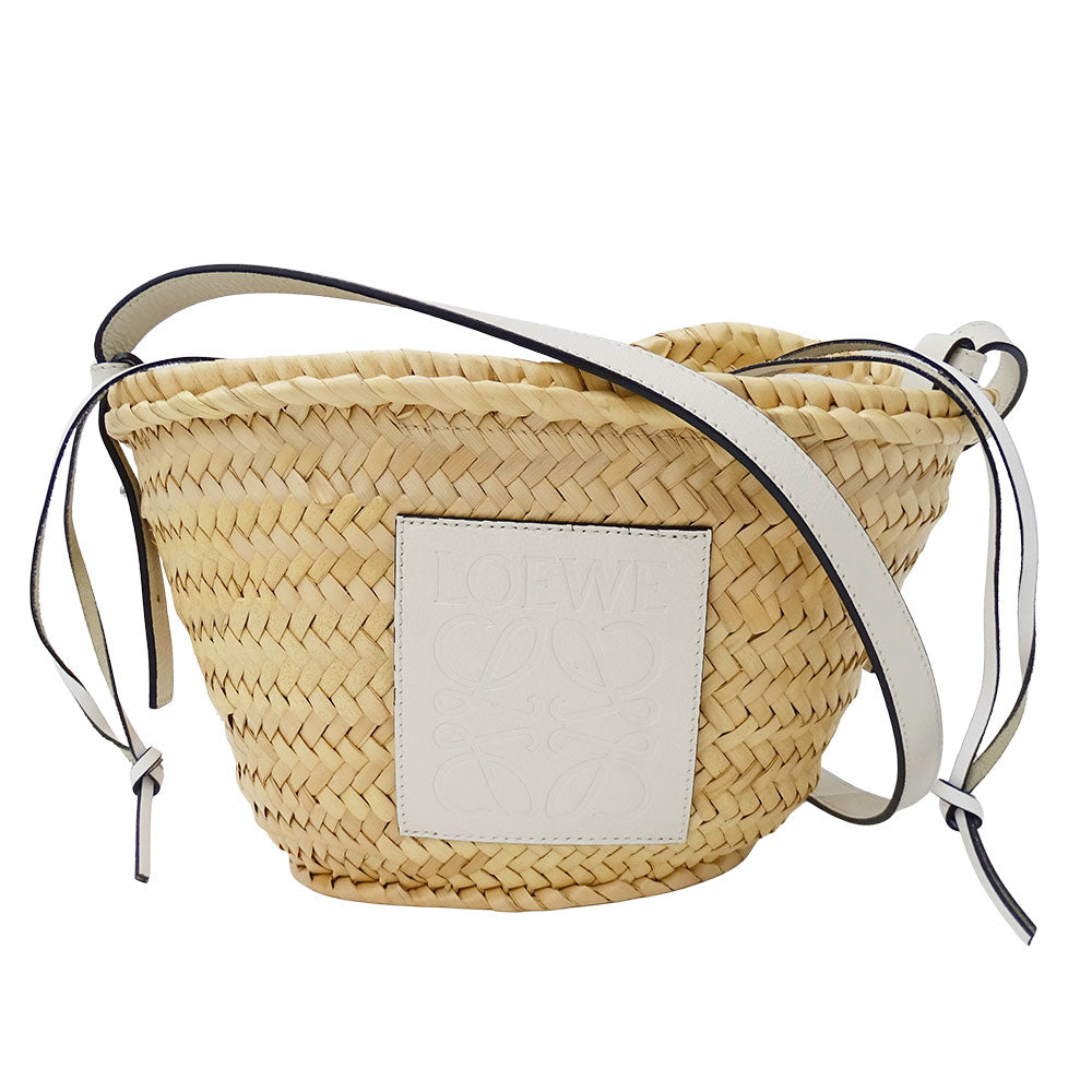 LOEWE ロエベ ショルダーバッグ アナグラム ナチュラル ホワイト ラフィア レディース 【中古】