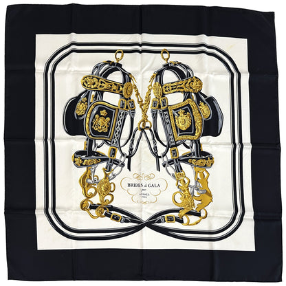 HERMES エルメス カレ90 BRIDES de GALA 式典用馬勒 スカーフ ブラック シルク レディース 【中古】
