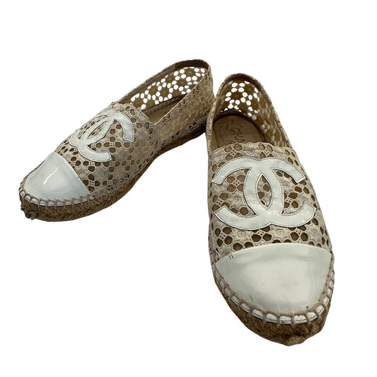 CHANEL シャネル エスパドリーユ スリッポン サンダル ホワイト レース レディース 【中古】