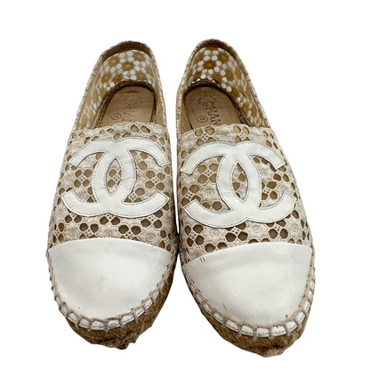 CHANEL シャネル エスパドリーユ スリッポン サンダル ホワイト レース レディース 【中古】