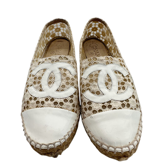 CHANEL シャネル エスパドリーユ スリッポン サンダル ホワイト レース レディース 【中古】